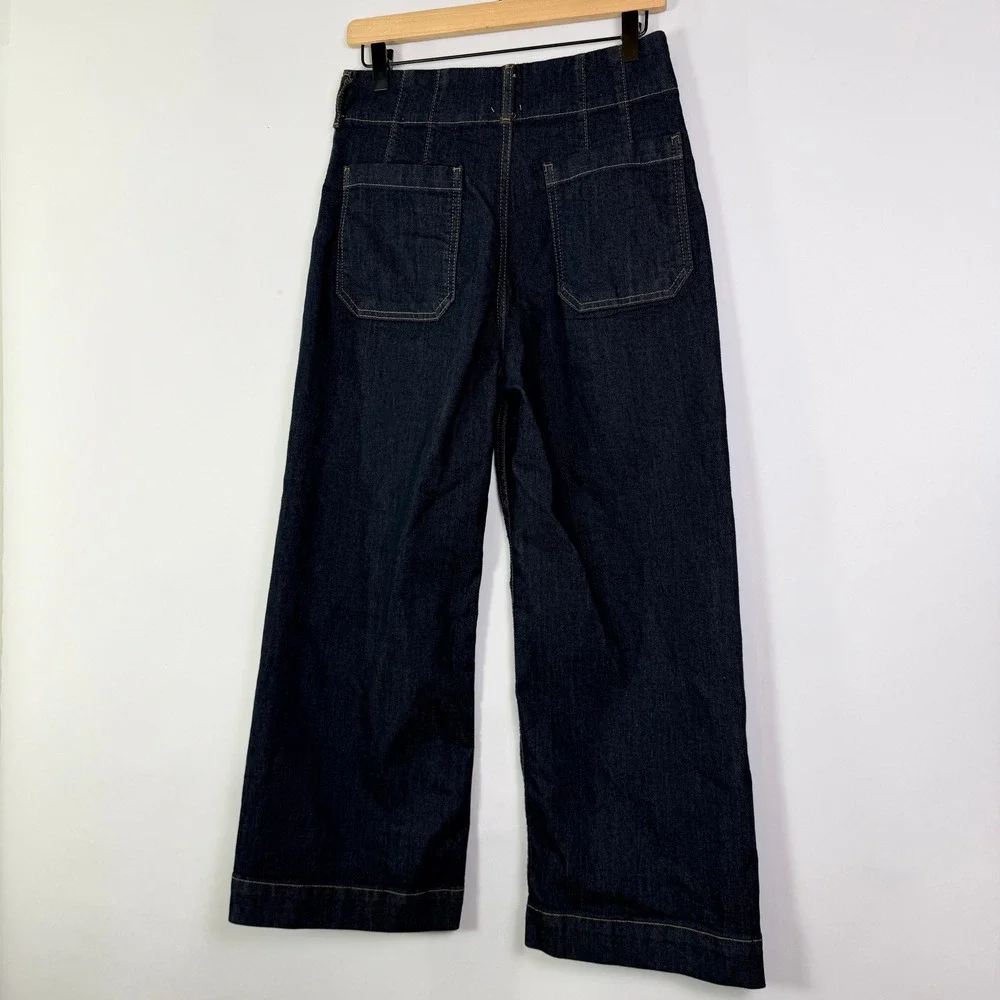 Maeve High Waisted Wide Leg Patch Pocket Denim Jeans Dark Wash Retro Style - Picture 3 of 10